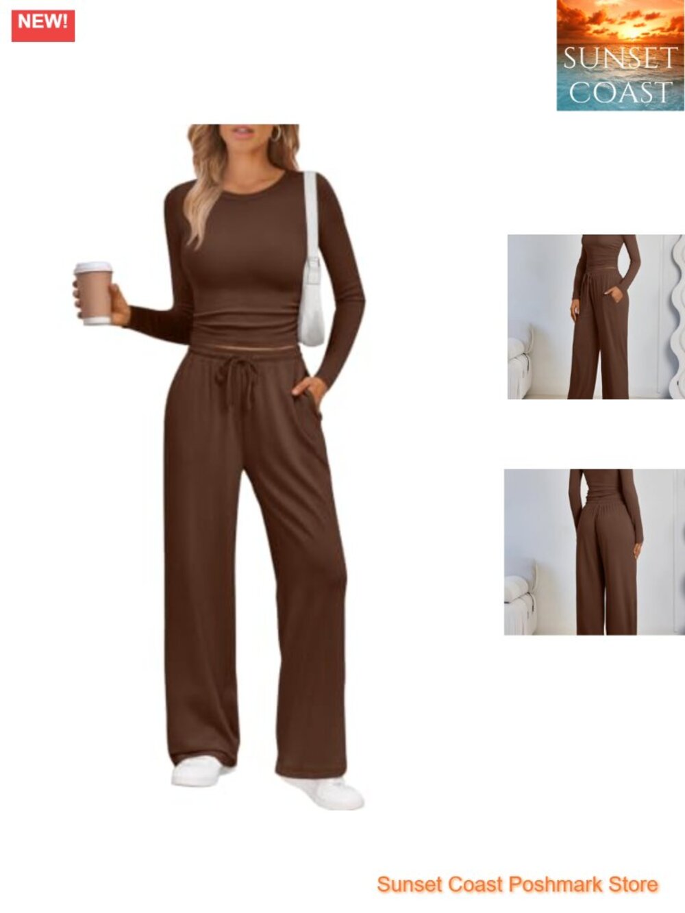 2 Piece Lounge Set Long Sleeve Wide Leg Pants Rayon Spandex Womens Loungewear